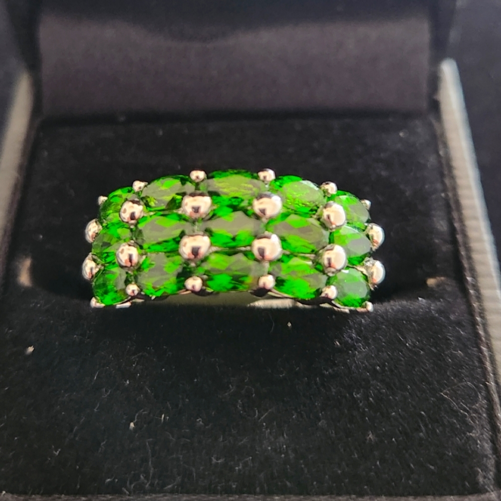 3 Row Chromium Diopside In 925 Silver Size 10